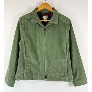 LL Bean Women’s Corduroy Jacket Green Flannel Lined Size LP Pockets